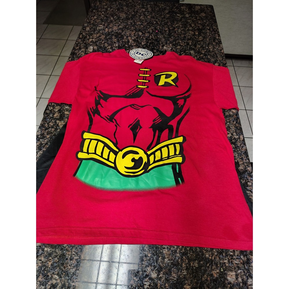 DC Comics Originals Robin Costume T-Shirt with Detachable Cape Mens XL Red
